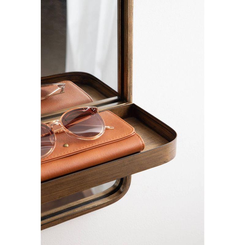 Kate & Laurel All Things Decor 11"x24" Estero Wall Rectangle Mirror with Shelf Gold: Mid-Century Modern, Wall-Mounted Storage