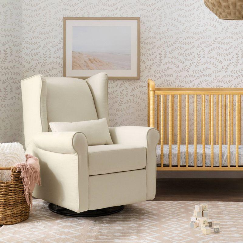 Natural Oat Swivel Recliner with Timeless Wingback Design