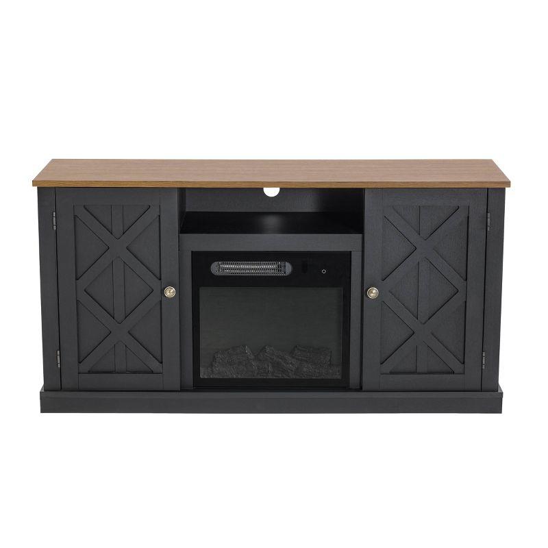 Electric Fireplace and TV Stand for TVs up to 60" Gray - Home Essentials: MDF Wood Composite, Nickel Hardware