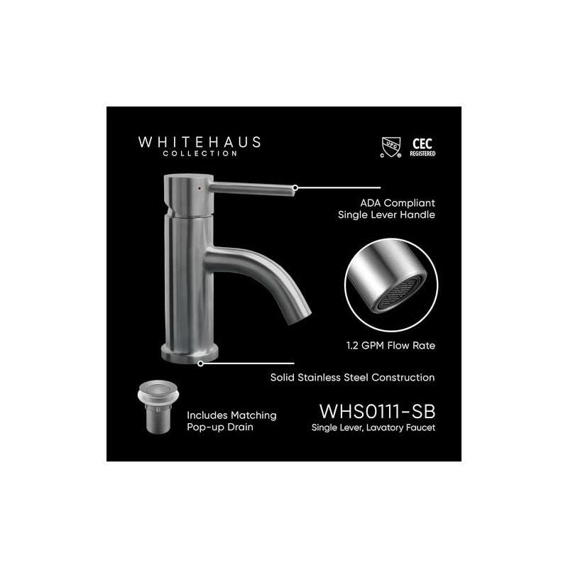 Whitehaus Collection WHS0111-SB-BSS Whitehaus Collection Stainless Steel Single Lever Bathroom Faucet with Pop-up Drain