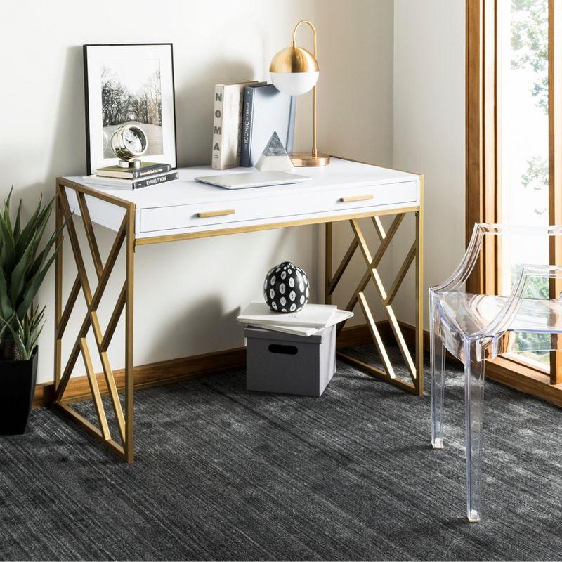 Elaine 1 Drawer Desk - White/Gold - Safavieh