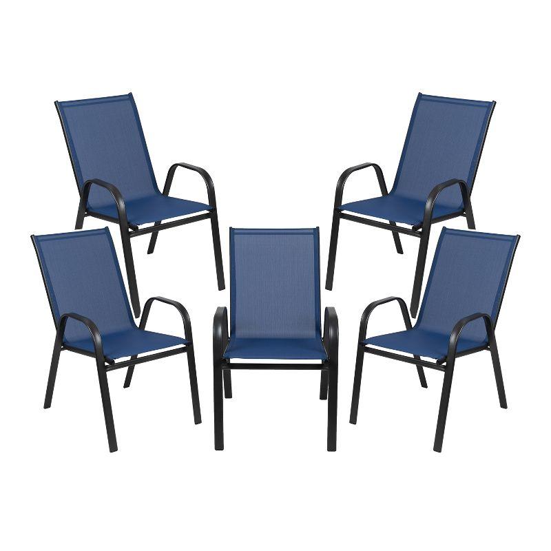 Navy High-Back Metal Frame Outdoor Dining Chair