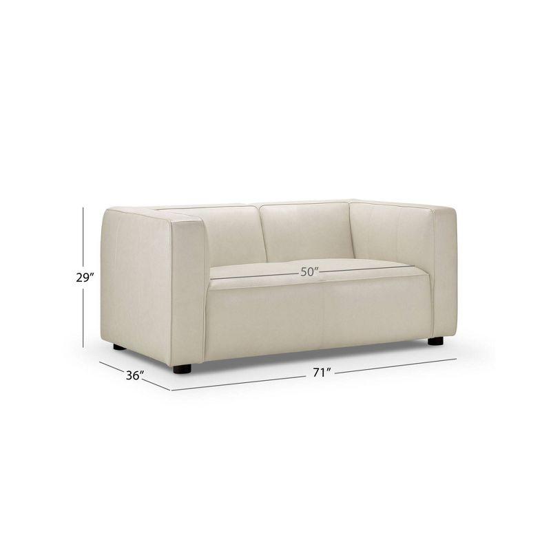 Ivory Genuine Leather 72'' Tuxedo Arm Loveseat with Wood Accents