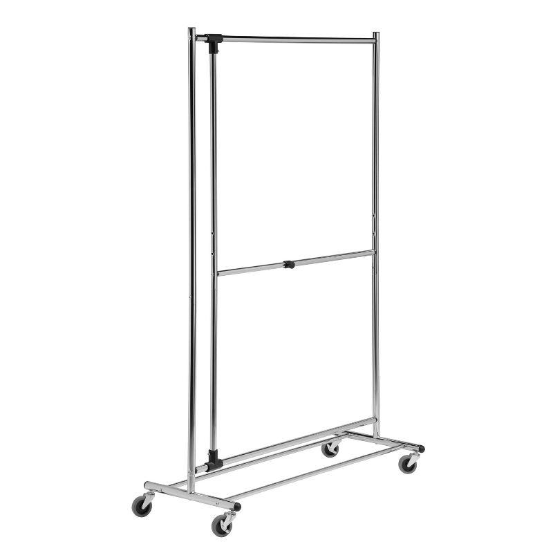 Honey-Can-Do 2 Tier Garment Rack: Adjustable Chrome Closet Rack, Rolling Steel Frame, 30 lb Capacity