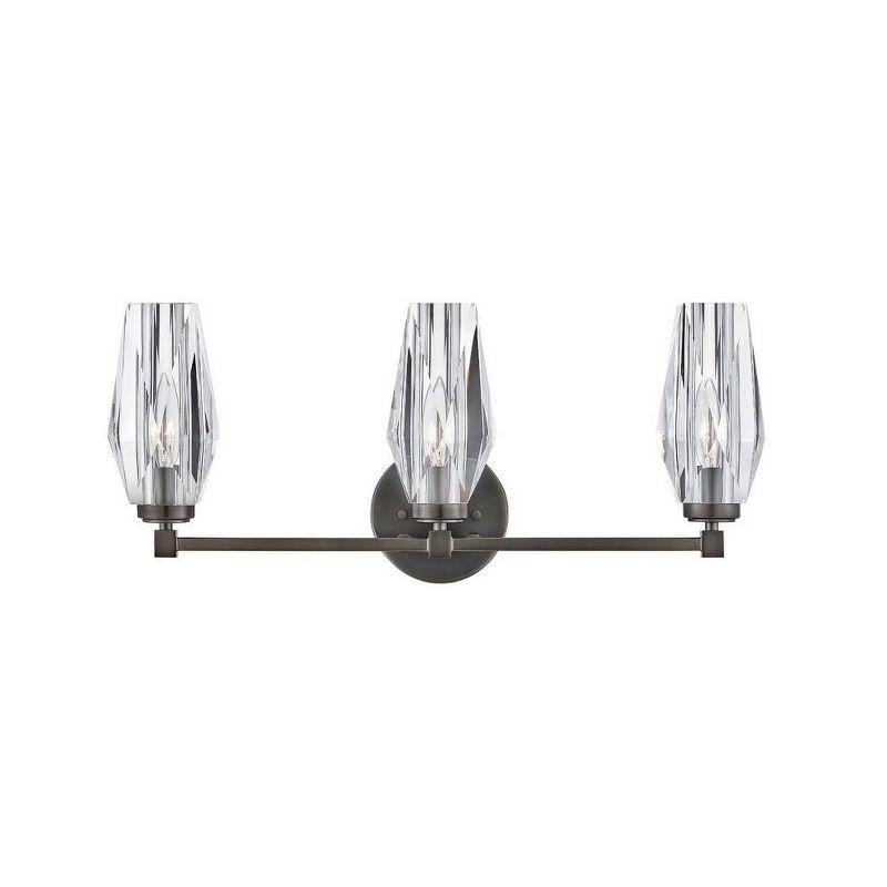 Hinkley Ana 3-Light Bath Vanity w/ Faceted Heavy-Cut Diamond-Shaped Crystal Shades - Black Oxide