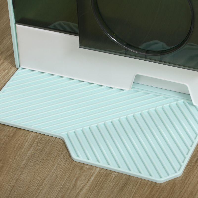 PawHut Hooded Cat Litter Box with Kitty Litter Mat, Easy-Clean Pull-Out Drawer, Dog Proof, House Shape Hooded Pan, Scoop, Light Blue