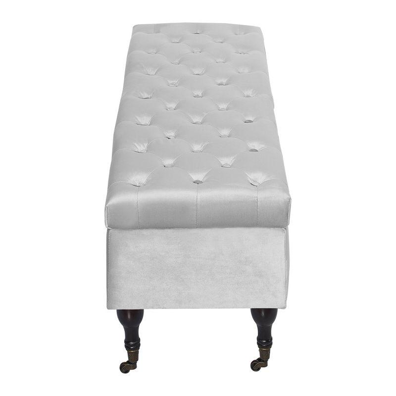 Collette Tufted Storage Bench Pearl Gray Velvet - Adore Decor: Upholstered Ottoman with Hinged Lid, Bedroom Furniture