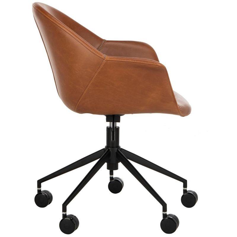 Transitional Ember Swivel Task Chair in Light Brown Leather and Black Wood