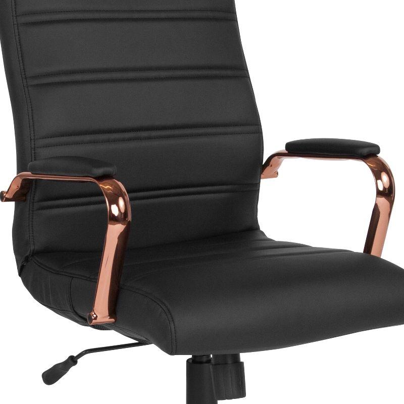 High Back Black LeatherSoft Executive Chair with Rose Gold Metal Base