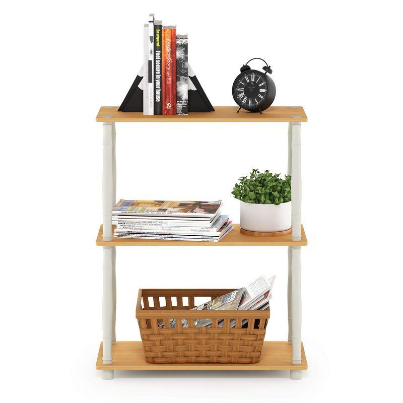 Furinno 3-Tier Decorative Bookshelf Open Multipurpose Shelf Bookcase Freestanding Display Rack with Classic Tube,Beech/White