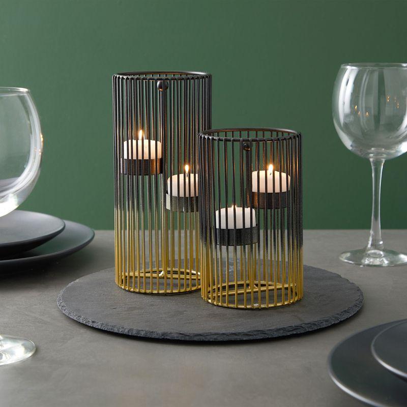 Juvale Set of 2 Black and Gold Geometric Candle Holders for Modern Table Decor, 2 Sizes