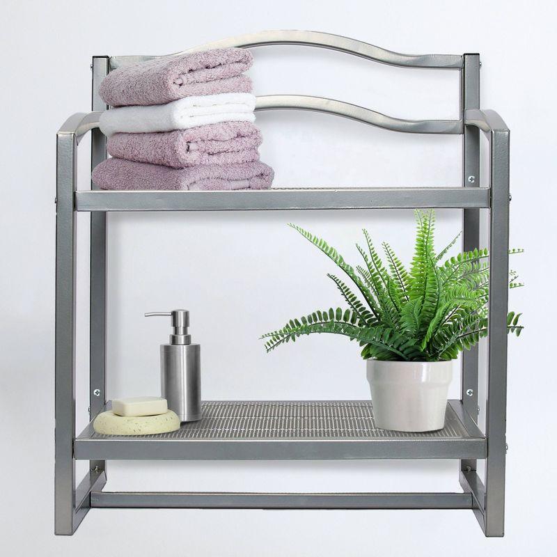 Household Essentials 2 Tier Metal Wall Mount Bathroom Storage Rack Silver