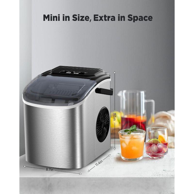 Silonn Stainless Steel Countertop Ice Maker - 9 Cubes in 6 Mins, 26lbs/24Hrs, Self-Cleaning, Includes Scoop & Basket, 2 Bullet Ice Sizes