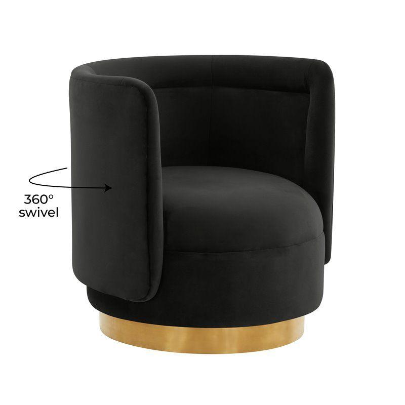 TOV Furniture Remy 16.1" Transitional Velvet Swivel Accent Chair in Black