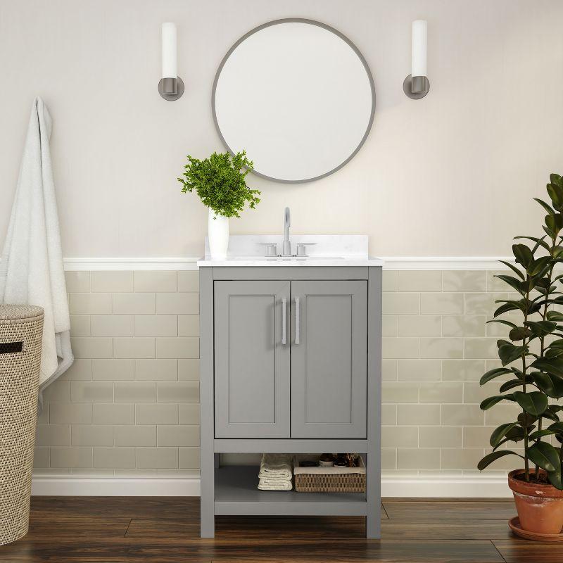 Flash Furniture Vega Bathroom Vanity with Sink Combo, Storage Cabinet with Soft Close Doors and Open Shelf, Carrara Marble Finish Countertop