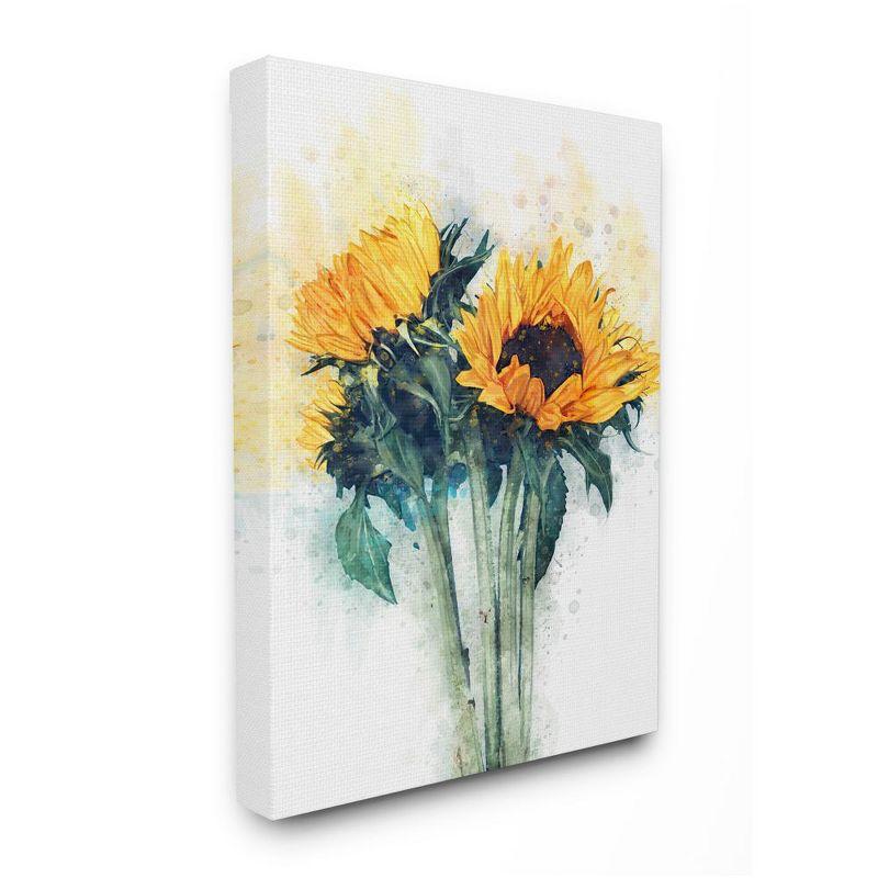 Sunflower Watercolor Canvas Wall Art with Wooden Frame