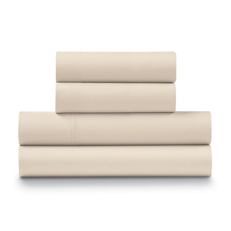 Luxe Cotton Percale Crisp and Cool Sheet Set, Queen, Sand
