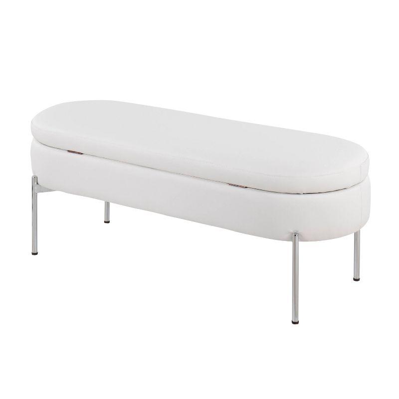 48" Chloe PU Leather Storage Bench with Lid, Chrome Base - LumiSource: Sleek Flip-Top, Roomy Interior