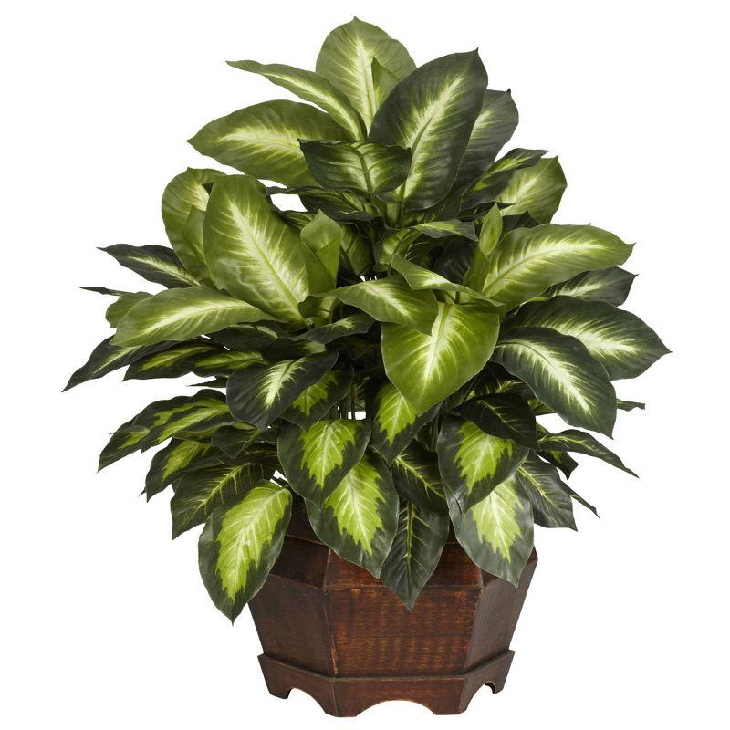 Elegant Golden Dieffenbachia 35" Silk Tabletop Arrangement in Hexagon Pot