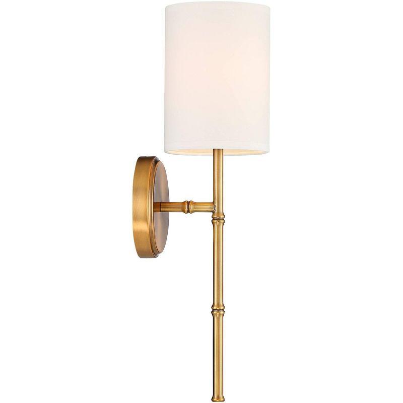 Regency Hill Abigale Modern Wall Light Sconces Set of 2 Brass Hardwire 5" Fixture White Fabric Shade for Bedroom Reading Living Room Hallway House