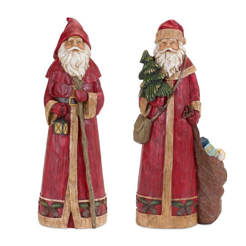 Rustic Red and Brown Resin Santa Figurines Set