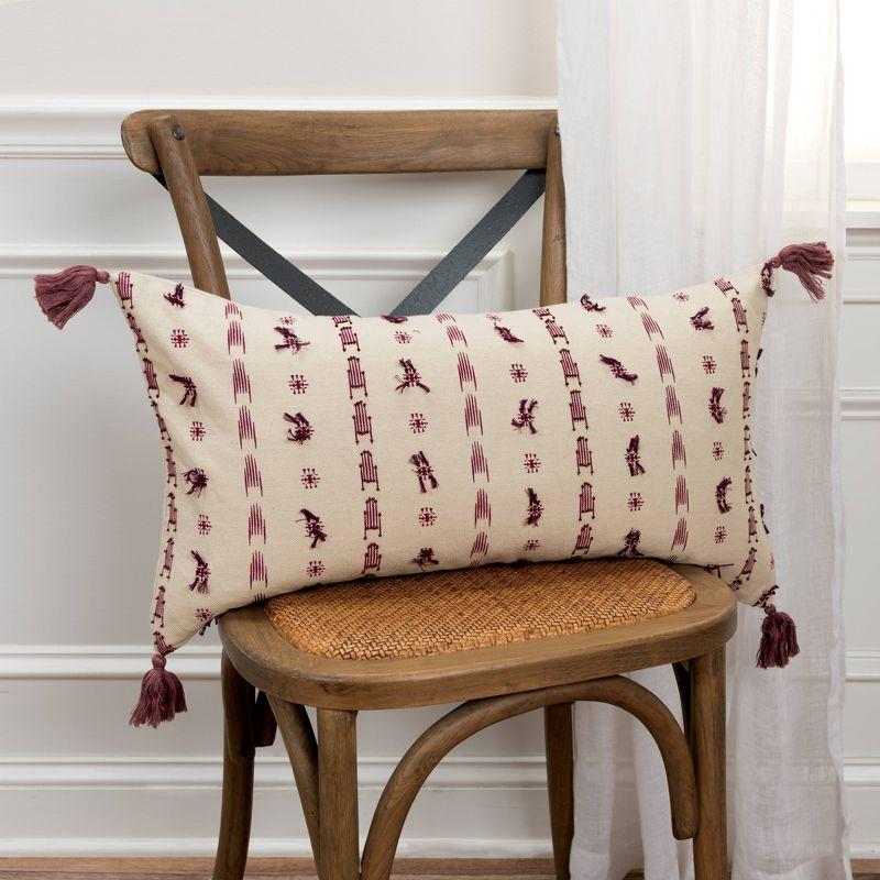 14"x26" Oversized Striped Polyester Filled Lumbar Throw Pillow Ivory/Dark Pink - Rizzy Home