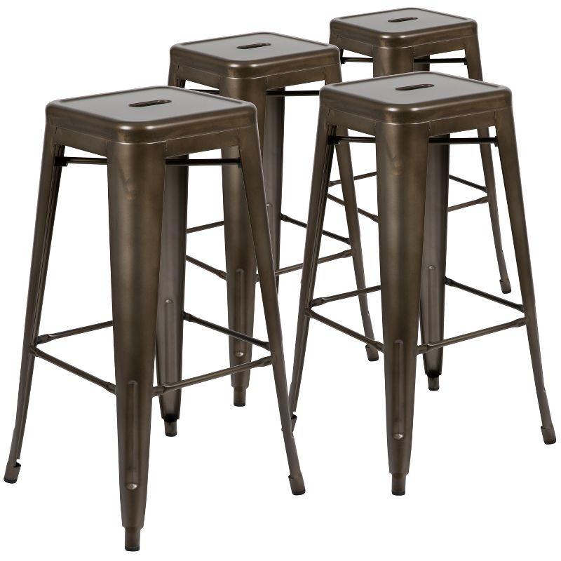 Set of 4 Gun Metal Gray Industrial Metal Indoor Bar Stools