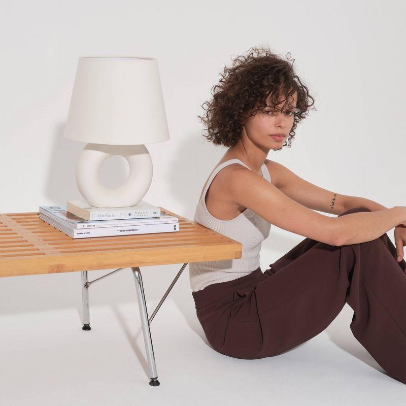 Brightech Chloe 15.5" Modern LED Table Lamp with Circular Ceramic Base and Natural Cotton Shade