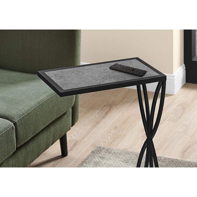 Latitude Run® Accent Table, C-shaped, End, Side, Snack, Living Room, Bedroom, Metal, Laminate, Grey, Black