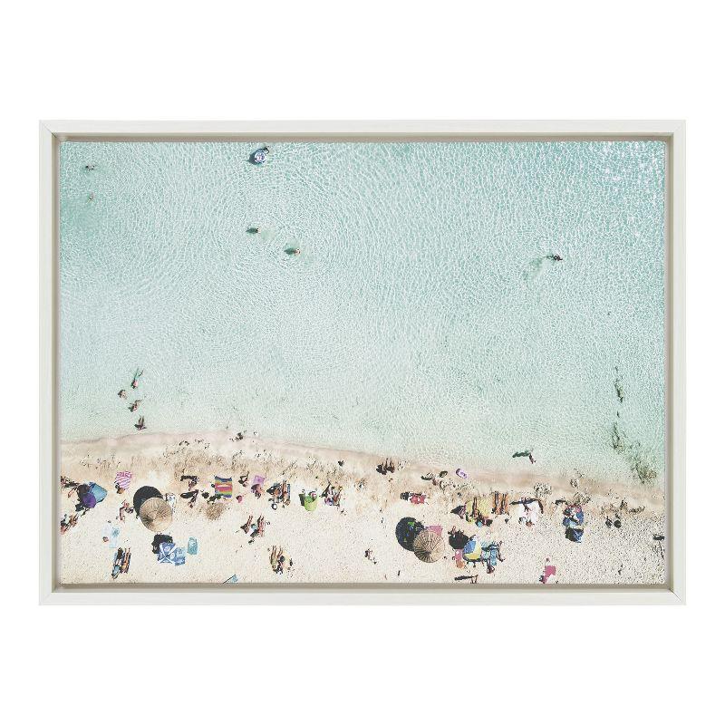 Kate and Laurel Sylvie Turquoise Beach from Above Framed Canvas by Amy Peterson Art Studio, 18x24, White