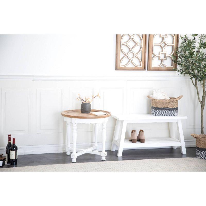 White and Brown Round Wood Accent Table with Spindle Legs