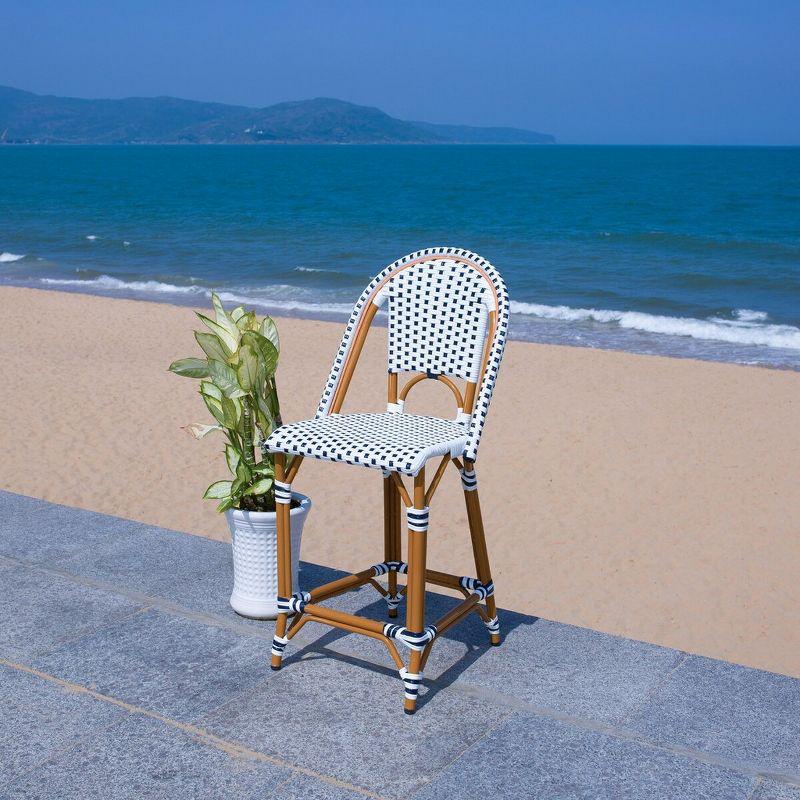 California Counter Stool - Indoor/Outdoor - PAT7532 - White/Navy - Safavieh