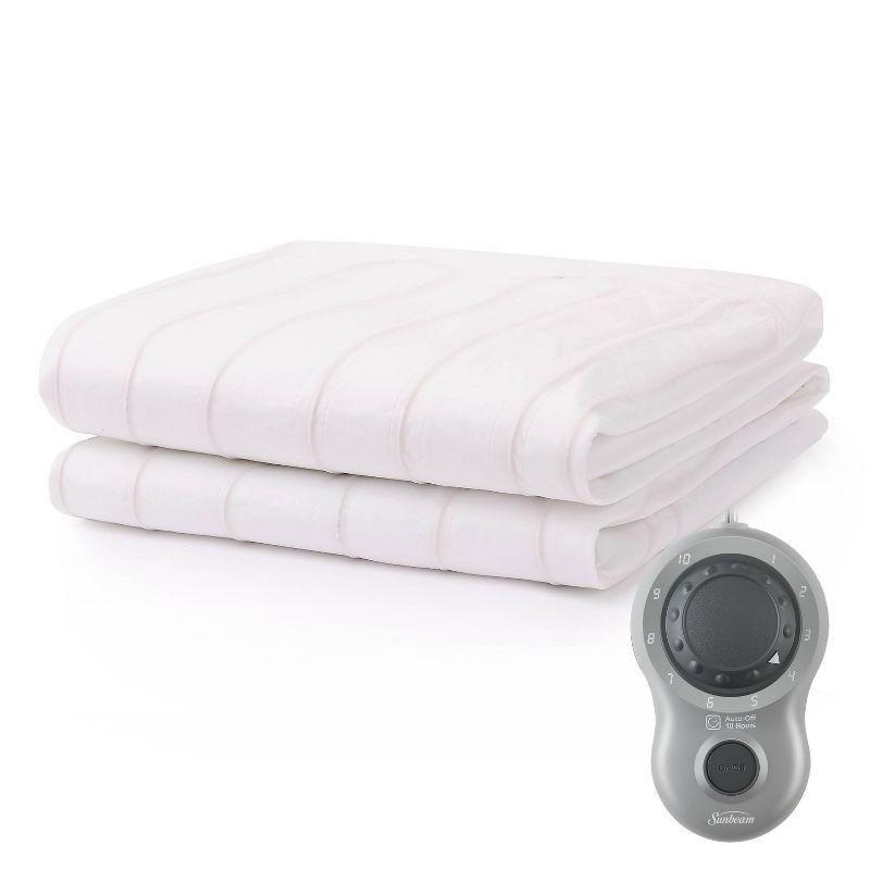 Sunbeam Twin Size White Heated Mattress Pad with Polyester Fill