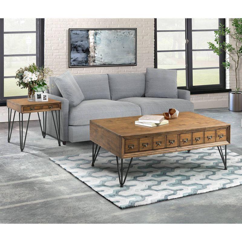 Picket House Furnishings Tanner Coffee Table Light Walnut: Traditional Style, Bronze Hardware, Acacia Frame with Drawer Storage