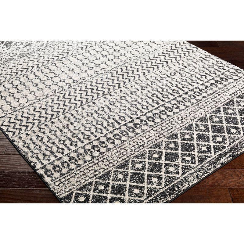 Gray and White Geometric Pattern Low Pile Area Rug