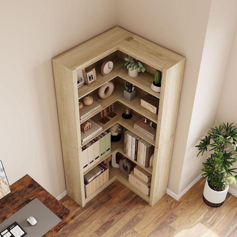 71.8" Gray Farmhouse Bookcase, L-Shaped Corner Bookshelf with 5-Tier Storage, Heavy Duty Shelf for Living Spaces