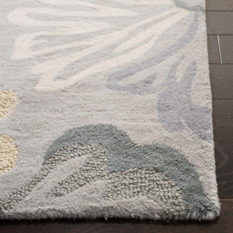 Gray Floral Hand-Tufted Wool Runner Rug