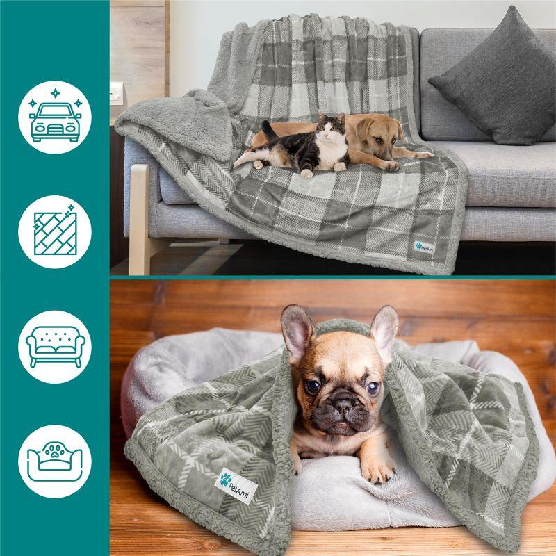 PetAmi Waterproof Dog Blanket for Bed Couch Sofa Cover, Reversible Faux Shearling Fleece Pet Throw