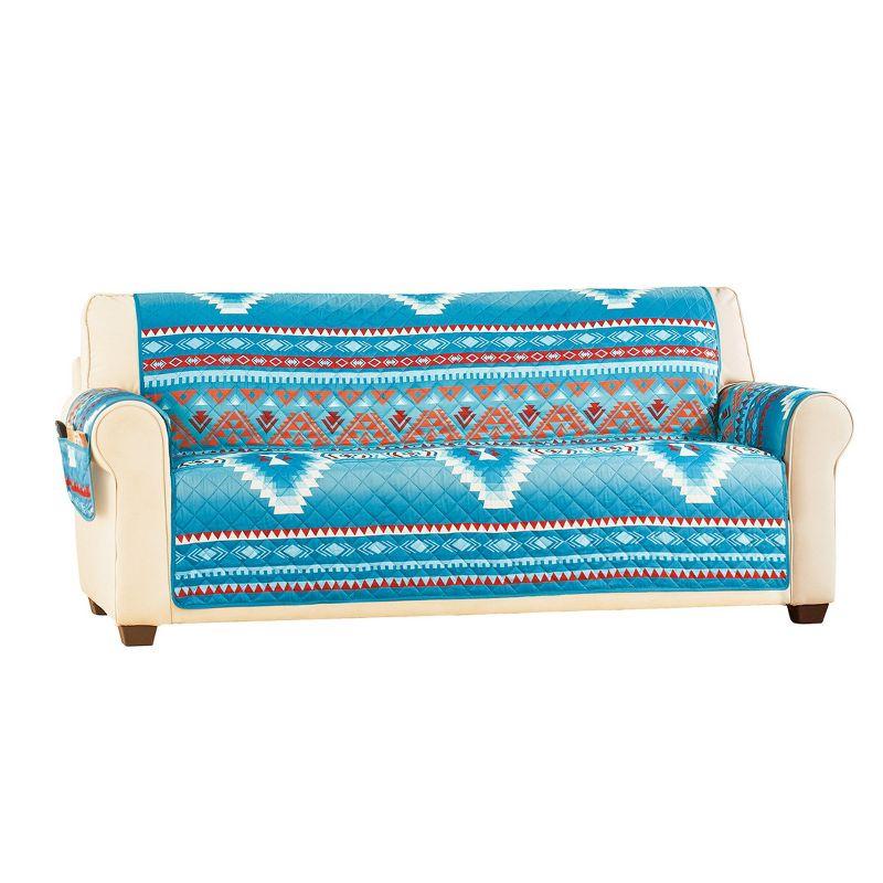 Collections Etc Quilted Turquoise Southwest Aztec Furniture Cover Sofa