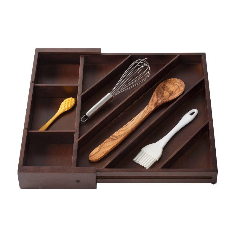 Expandable Walnut Bamboo Diagonal Drawer Organizer