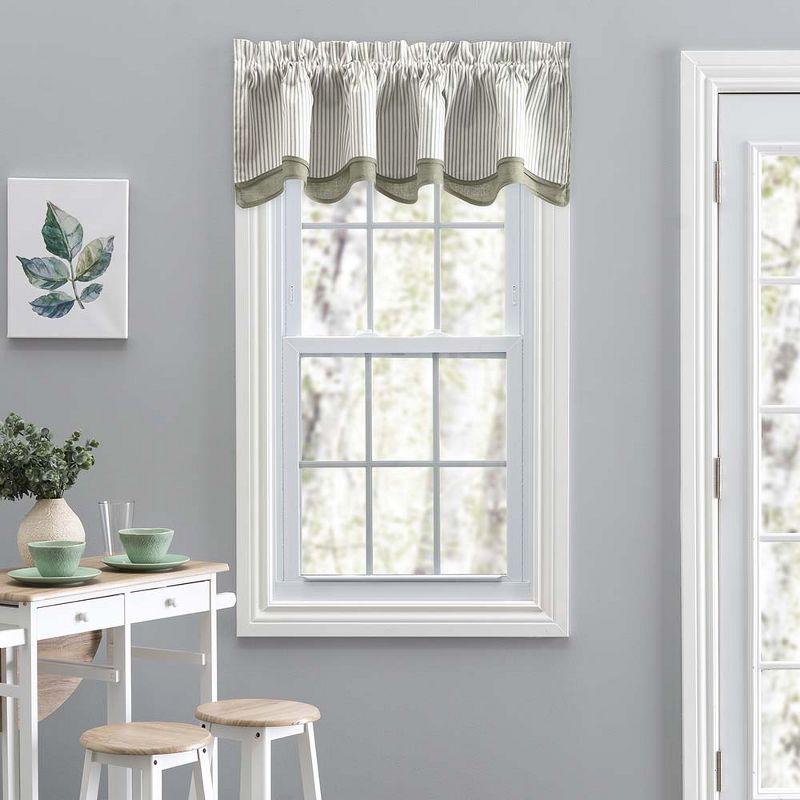 Ellis Curtain Plaza Classic Ticking Stripe Printed 3" Rod Pocket Double Layer Bradford Valance 58" x 15" Sage