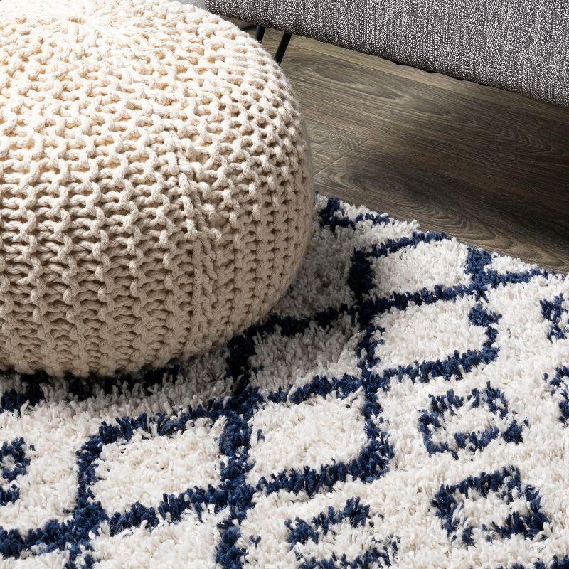 3'x5' Sineu Moroccan Diamond Shag Area Rug, Beige/Navy - JONATHAN Y