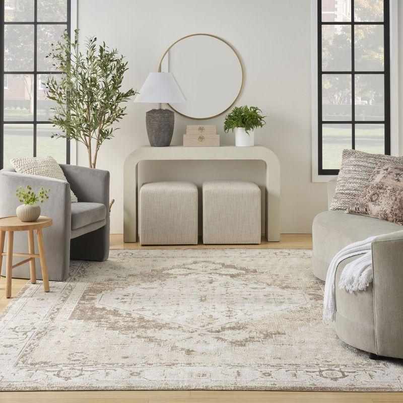 Haydel Oriental Machine Washable Power Loom Polyester Area Rug in Beige