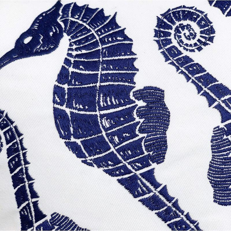 Rightside Design Indigo Series Seahorse Pattern Embroidered Outdoor Olefin Throw Pillow