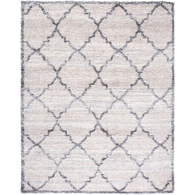 Ivory and Gray 8' x 10' Hand-Knotted Shag Rug