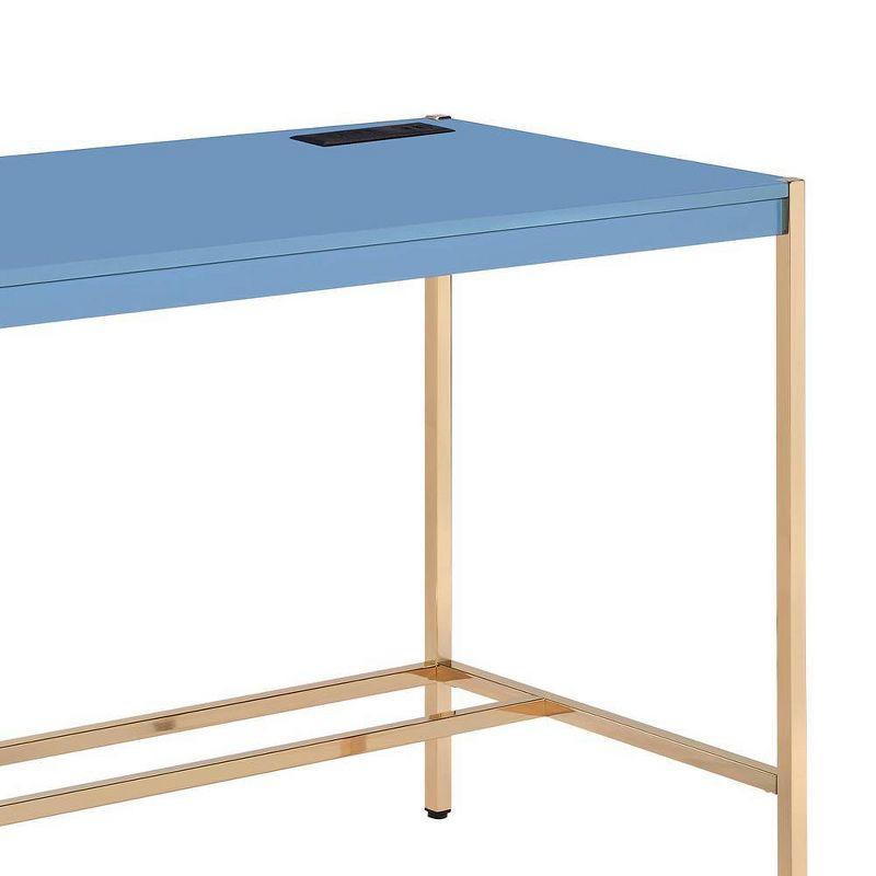 42" Midriaks Writing Desk Navy Blue/Gold Finish - Acme Furniture: Chic Office Furniture with USB Ports