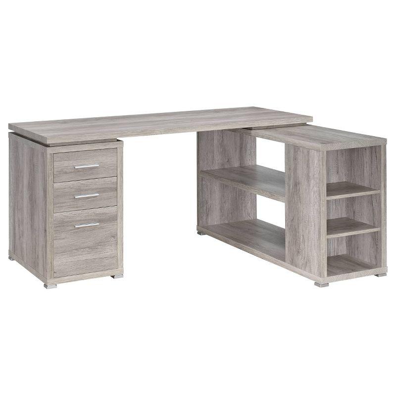 Transitional Grey Driftwood L-Shaped Home Office Desk with Filing Cabinet