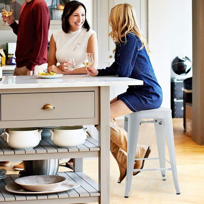 FDW Metal Bar Stools Set of 4 Counter Height Barstool Stackable Barstools 24 Inch Indoor Outdoor Patio Bar Stool Home Kitchen Dining Stool ,White