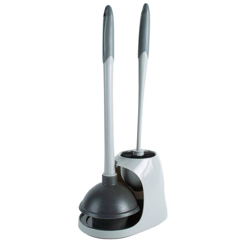 Gray 2-in-1 Toilet Plunger and Brush Set with Caddy