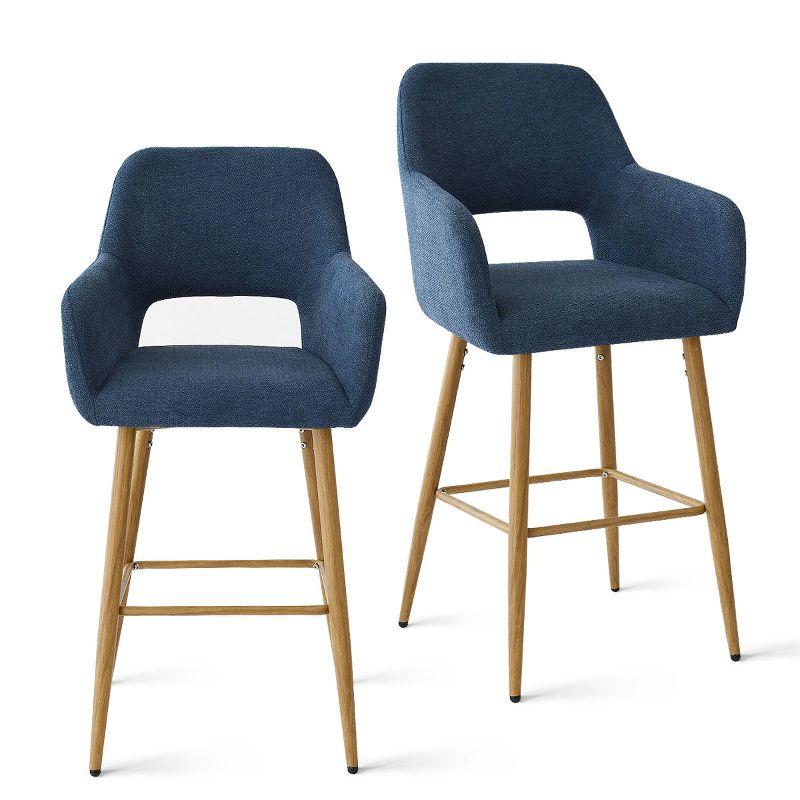 Atlanta Counter Height Bar Stools Set of 2 with Back and Armrest, Linen Fabric Upholstered Accent Barstools-Maison Boucle